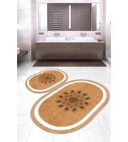 Dijital Baskılı Kaymaz Taban Yıkanabilir Oval 2'li Klozet Takımı Banyo Paspası NOKZ-SD-322 (Kahverengi)