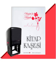 Kişiye Özel Çiçek Buketi 4 Tarihli Otomatik Kitap Kaşesi (Kırmızı)