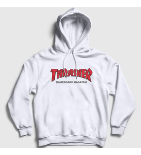 Presmono Unisex Gri Logo V3 Thrasher Kapüşonlu Sweatshirt 278790tt (Beyaz)