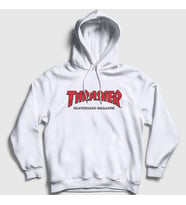 Presmono Unisex Gri Logo V3 Thrasher Kapüşonlu Sweatshirt 278790tt (Beyaz)