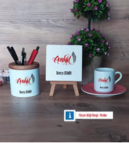 Avukat Hediye Seti Dekoratif Taş, Kalemlik, Ahşap Altlıklı Türk Kahvesi Fincanı Hediye (Model 6)