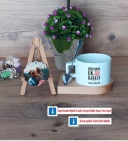 Babalar Günü Hediyesi Kupa Bardak Beyaz ve Fotoğraflı Ahşap Anahtarlık Hediye (Model 8)