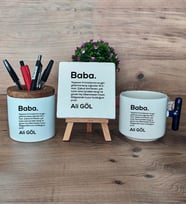 Baba Hediye Sepeti Kupa Bardak T Kulplu, Kalemlik ve Dekoratif Taş Babaya Babalar Günü Hediyesi (Model 2)