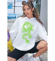 Unisex Chinese Dragon Graphic Baskılı Sweatshirt (A.Beyaz)