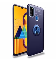 Galaxy M30S Yüzüklü Standlı Manyetikli Kamera Korumalı Kılıf (Mavi)