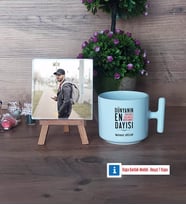 Dayıya Hediye Fotoğraflı Dekoratif Taş, Kupa Bardak Beyaz Hediye (Model 12)