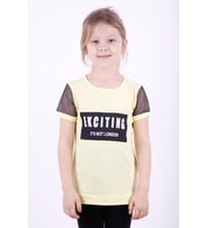Toontoy Kız Çocuk Kolları Fileli Baskılı Tişört (Sarı)
