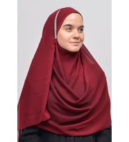 Hazır Pratik Taşlı Malezya Tesettür Şifon Şal (Koyu Bordo)