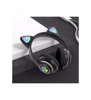STN-28 Bluetooth LED Işıklı Hafıza Kartı Girişli Kulak Üstü Kedi Kulaklık (Siyah)