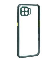 Oppo Reno 4 Lite Kılıf Kenar Renkli Sararmaz Şeffaf Kapak (Koyu Yeşil)