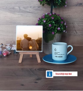 Eşe Hediye Fotoğraflı Dekoratif Taş, Ahşap Altlıklı Türk Kahvesi Fincanı Hediye (Model 5)
