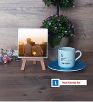Eşe Hediye Fotoğraflı Dekoratif Taş, Ahşap Altlıklı Türk Kahvesi Fincanı Hediye (Model 5)