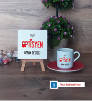 Optisyen Dekoratif Taş, Türk Kahvesi Fincanı Kırmızı İsme Özel Hediye (Model 1)