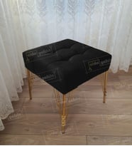 Modern Dilim Puf Ayakucu Puf Gold Metal Ayak (45*45) (Siyah)