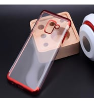 Galaxy A8 2018 Kılıf Dört Köşeli Lazer Silikon Kılıf (Kırmızı)