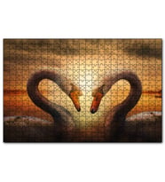 Cakapuzzle Günbatımı Göl Kuğular Kalp  Puzzle Yapboz MDF (Ahşap) (1000 Parça)