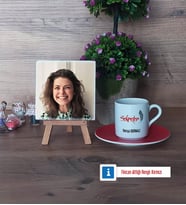 Sekretere Hediye Fotoğraflı Dekoratif Taş, Ahşap Altlıklı Türk Kahvesi Fincanı Hediye (Model 3)
