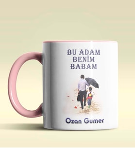 Kişiye Özel Bu Adam Benim Babam Tasarımlı Siyah Kupa Bardak (Pembe)