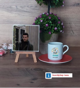 Blogger Fotoğraflı Dekoratif Taş, Ahşap Altlıklı Türk Kahvesi Fincanı Hediye (Model 8)