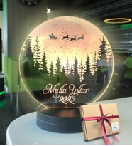 Yeni yıla Özel Oval Uçan Geyikler Kişiye Özel Yazılı 3d Led Gece Lambası (Beyaz)