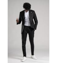 SİR Regular Fit Yarım Astarlı %100 Linen (Keten) Kumaş Takım Elbise (Siyah)