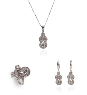 Taşlı Fiyonk Set (Gümüş)