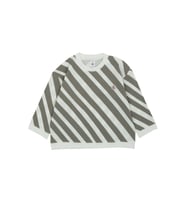 Omzu Çıtçıtlı Verev Çizgi Baskılı Sweatshirt (Gri)