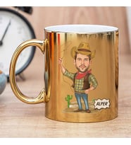 Erkeğe Hediye İsimli Kovboy Karikatürlü Kupa Bardak (Gold)