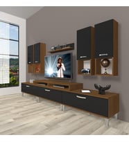 Decoraktiv Ekoflex 8da Slm Krom Ayaklı Tv Ünitesi Tv Sehpası (Siyah - Ceviz)