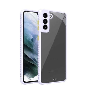 Galaxy S21 Plus Kılıf Kenar Renkli Sararmaz Şeffaf Kapak (Mor)