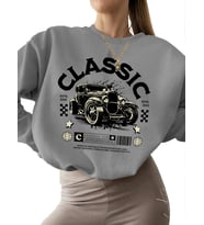 Sweatshirt Antik klasik araba Baskılı 3 iplik şardonlu unisex erkek Sweatshirt kadın bisiklet yaka (Gri)