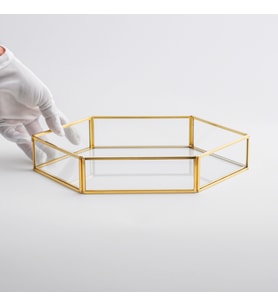 Cam Tepsi  Altıgen  30x20x5 cm  Pirinç & Gold, Bakır, Gümüş, Siyah (Gümüş)