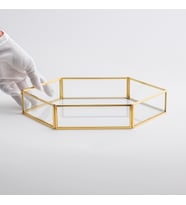 Cam Tepsi  Altıgen  30x20x5 cm  Pirinç & Gold, Bakır, Gümüş, Siyah (Gümüş)