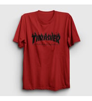 Presmono Unisex Sarı Logo V6 Thrasher T-Shirt 279427tt (Kırmızı)