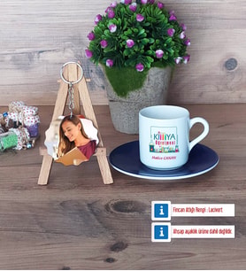 Kimya Öğretmeni Türk Kahvesi Fincanı Ahşap Altlıklı ve Fotoğraflı Ahşap Anahtarlık Hediye Öğretmenler Günü Hediyesi (Model 4)