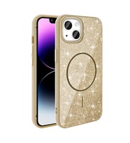 iPhone 11 Kılıf Magsafe Şarj Özellikli Parlayan Simli Okso Kılıf (Gold)