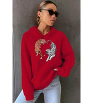 Unisex Tiger Baskılı Sweatshirt (A.Kırmızı)