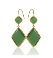 Kadir Jewellery 22 Ayar Altın Kaplama Kadın Sallantılı Küpe -El İşçiliği Ve Hipoalerjenik Küpe (Yeşil)