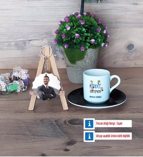 Rehber Öğretmen Türk Kahvesi Fincanı Ahşap Altlıklı ve Fotoğraflı Ahşap Anahtarlık Hediye Öğretmenler Günü Hediyesi (Model 7)