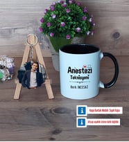 Anestezi Teknisyeni Kupa Bardak Beyaz ve Fotoğraflı Ahşap Anahtarlık Hediye (Model 11)