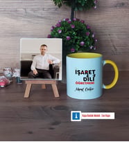 İşaret Dili Öğretmeni Fotoğraflı Dekoratif Taş, Kupa Bardak Beyaz Hediye (Model 7)