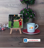 Hakem Fotoğraflı Dekoratif Taş, Ahşap Altlıklı Türk Kahvesi Fincanı Hediye (Model 3)