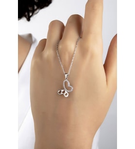 Kadın Orjinal 925 Ayar Gümüş Zirkon Taşlı Kelebek Model Kolye (Gümüş)