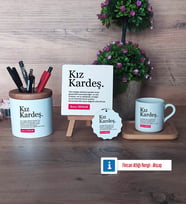 Kız Kardeş Hediye Seti Dekoratif Taş, Kalemlik, Ahşap Altlıklı Türk Kahvesi Fincanı, Ahşap Anahtarlık Hediye (Model 1)