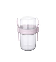 1100 ml Çift Hazneli Çatal Kaşıklı Müsli Yulaf Diyet Atıştırmalık Yemek Taşıma Saklama Kabı (Pembe)