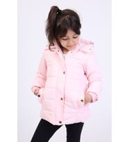 Toontoy Kız Çocuk Kapüşonlu İçi Kürklü Mont (Açık Pembe)
