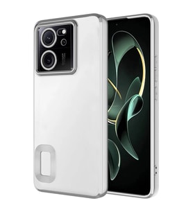 Xiaomi Mi 13T Pro Kılıf Logo Yeri Açık Kamera Lens Korumalı Renkli Kenarlı Şeffaf Silikon (Gümüş)