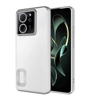 Xiaomi Mi 13T Pro Kılıf Logo Yeri Açık Kamera Lens Korumalı Renkli Kenarlı Şeffaf Silikon (Gümüş)