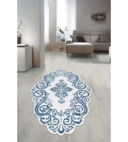 Dijital Baskılı Kaymaz Taban Yıkanabilir Lazer Kesim Salon Halısı Yolluk NLZR-HT-887 (Mavi)