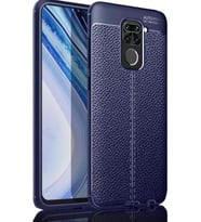 Xiaomi Redmi Note 9 Deri Desenli Kamera Korumalı Silikon Kılıf (Lacivert)